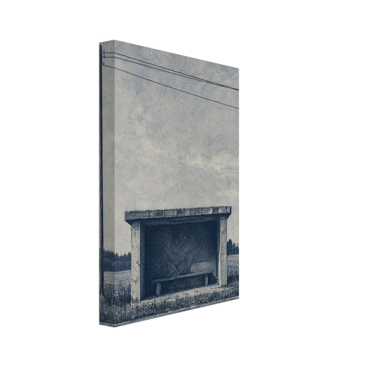 Rural Bus Shelter Blue Art Print – Canvas