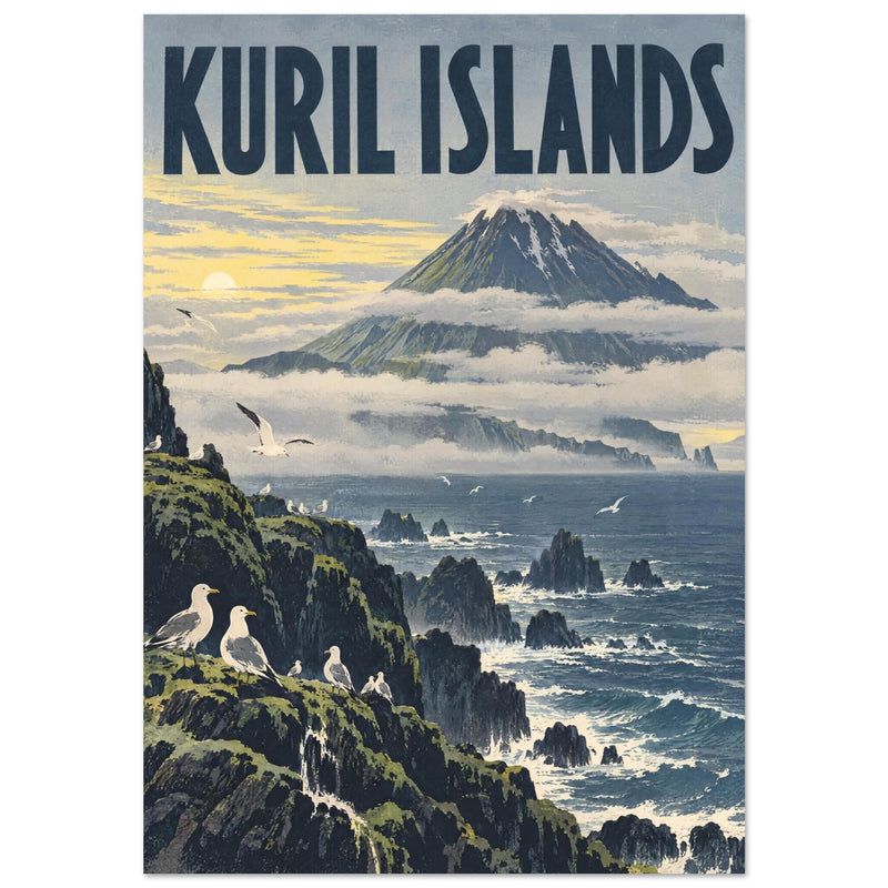 Kuril Islands Volcano Travel Poster