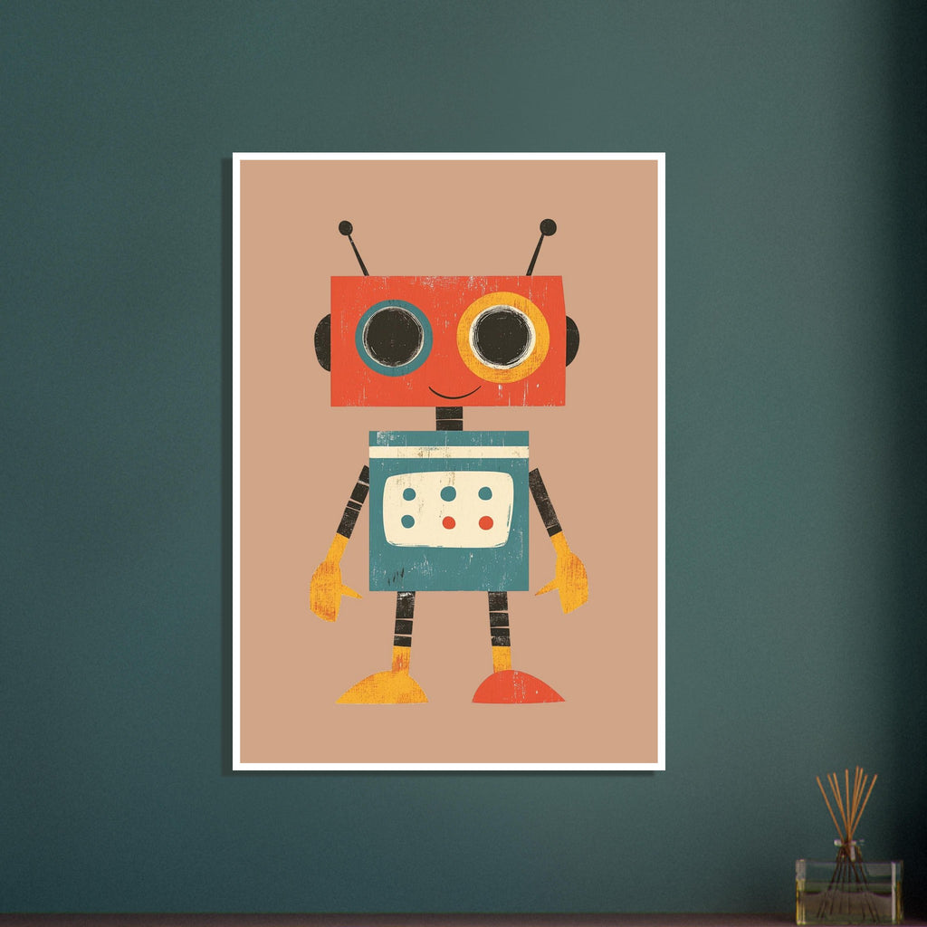 friendly robot art print for the nursery, soft painterly artwork on matte paper