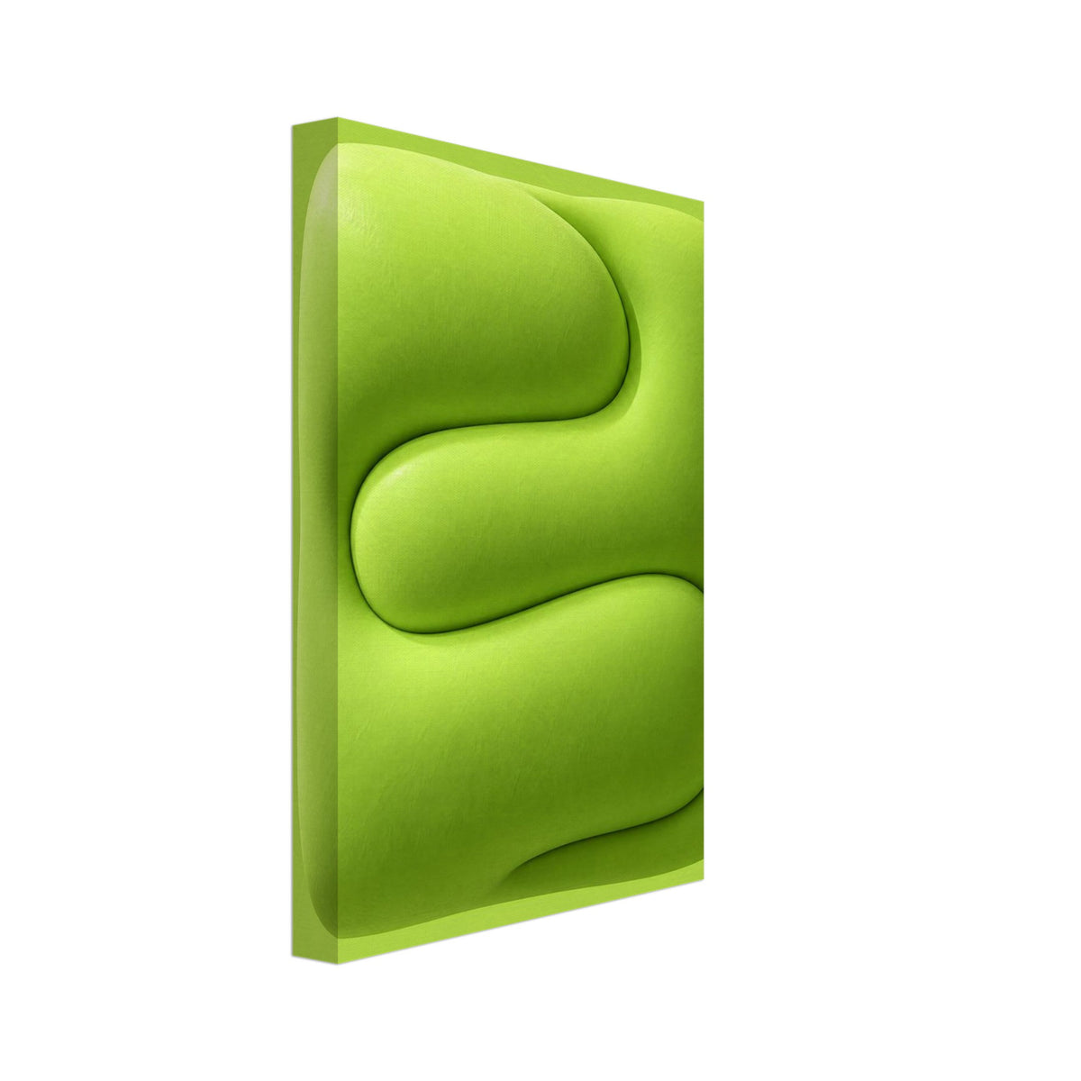 Lime green rounded abstract forms interlock around a winding groove on a matching green background.