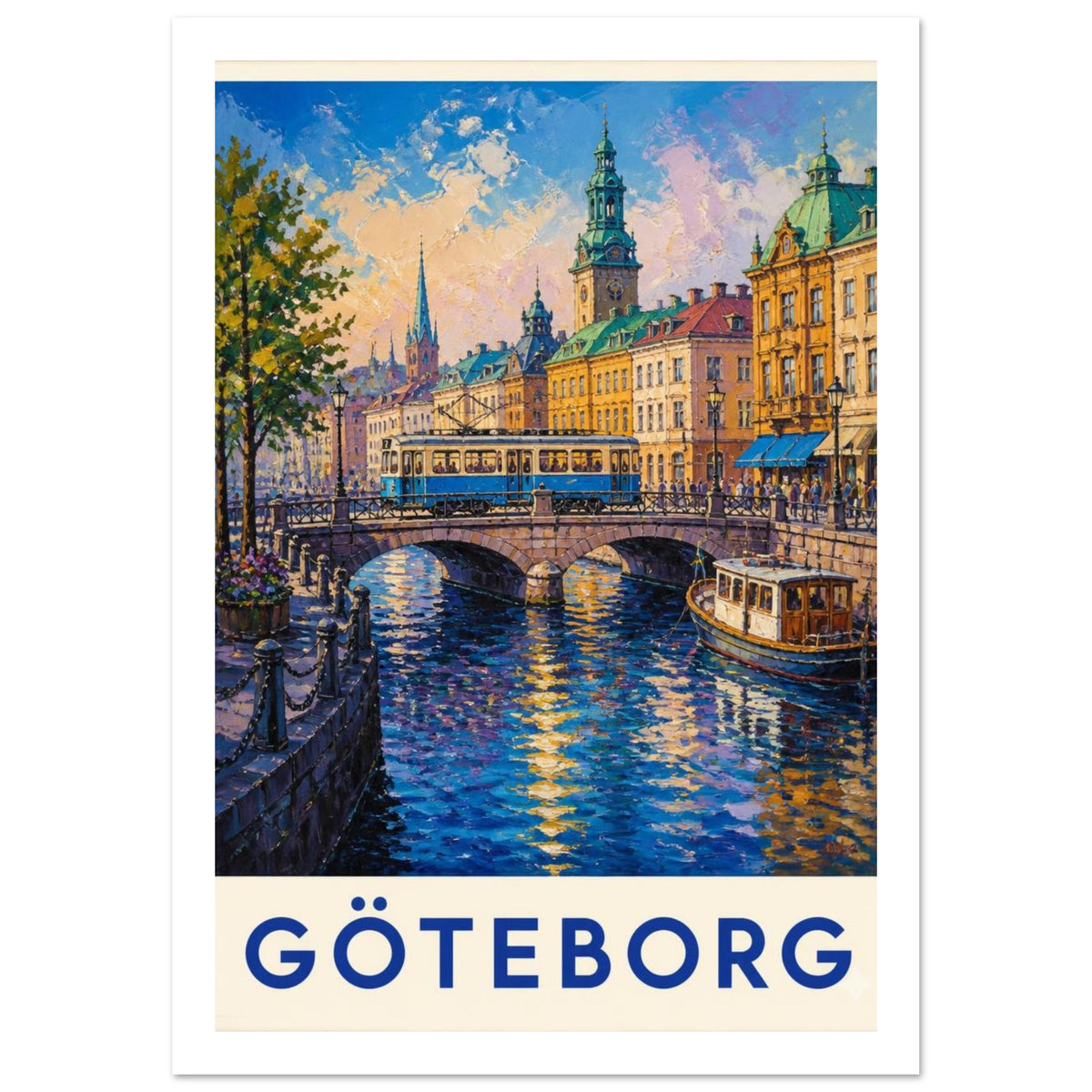 Gothenburg Canal Vintage Style Travel Poster – White Border