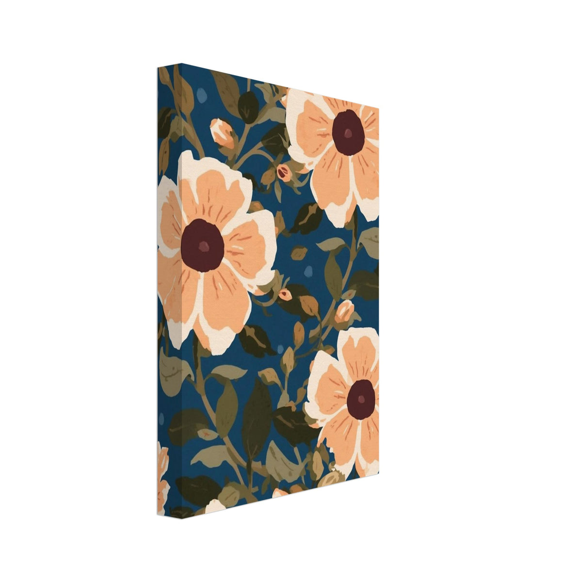 Peach Flowers On Blue Art Print – Canvas