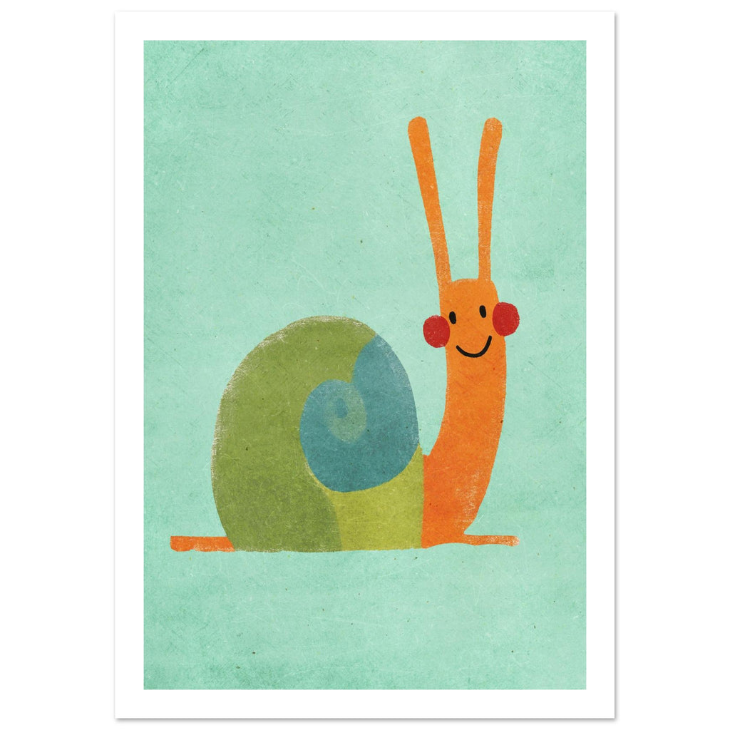 snail art print for the kitchen, soft painterly artwork on matte paper