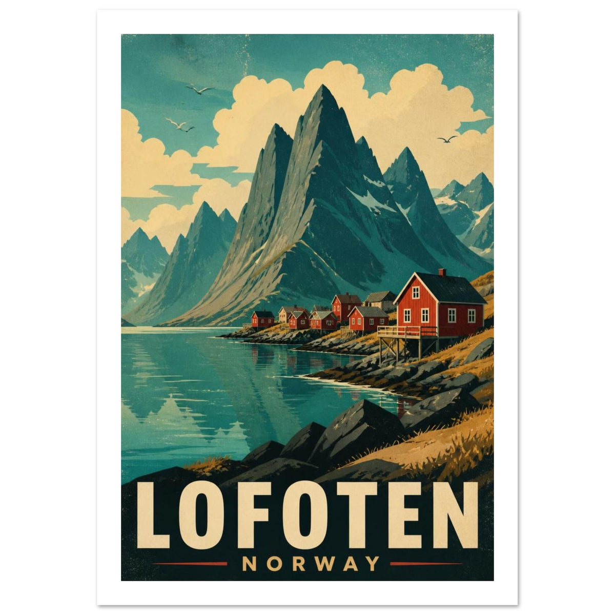 Lofoten Norway Vintage Travel Poster – White Border