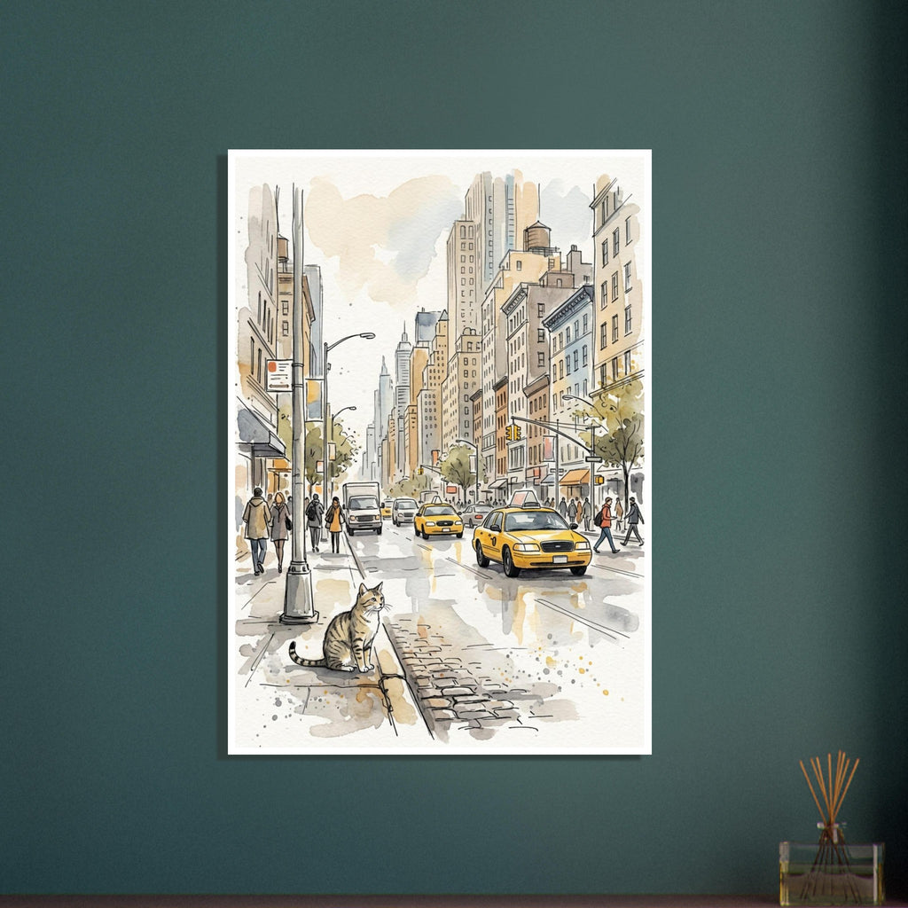 cat art print for the living room, soft painterly artwork on matte paper