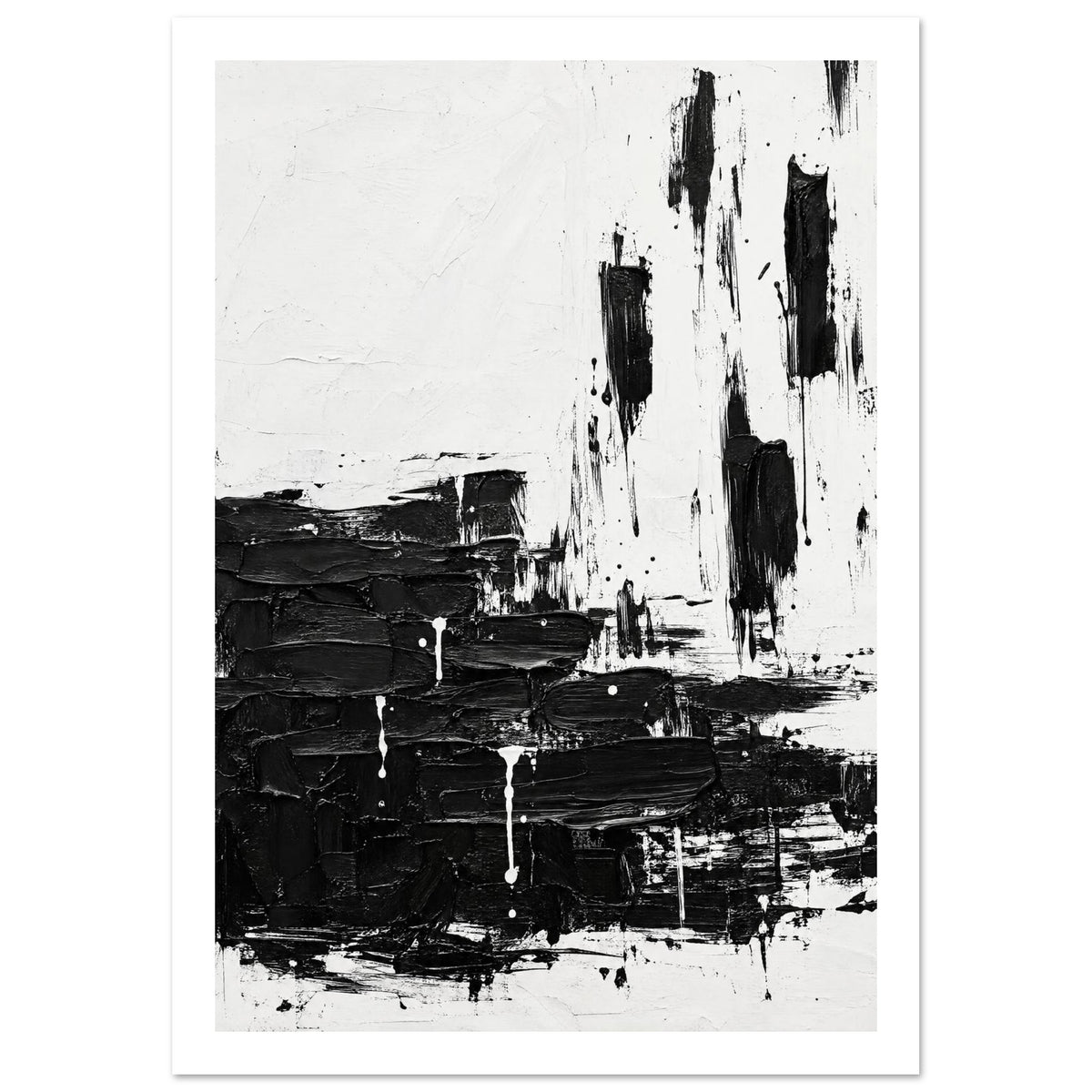 Black And White Brushstroke Abstract Poster – White Border