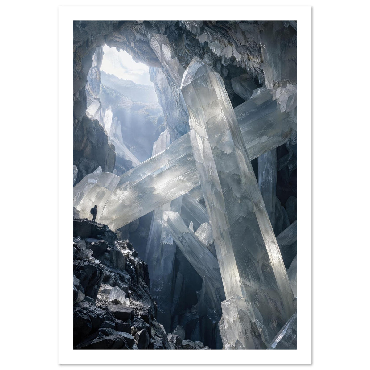 Giant Crystal Cave Fantasy Art Print – White Border