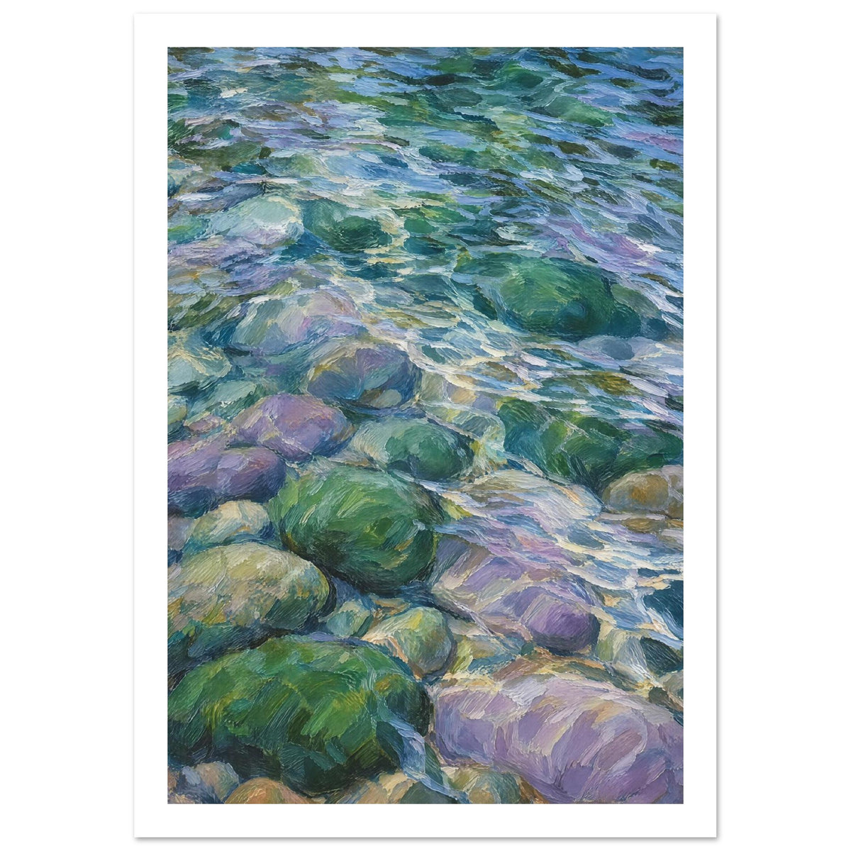 Pebbles Under Rippling Water Art Print – White Border
