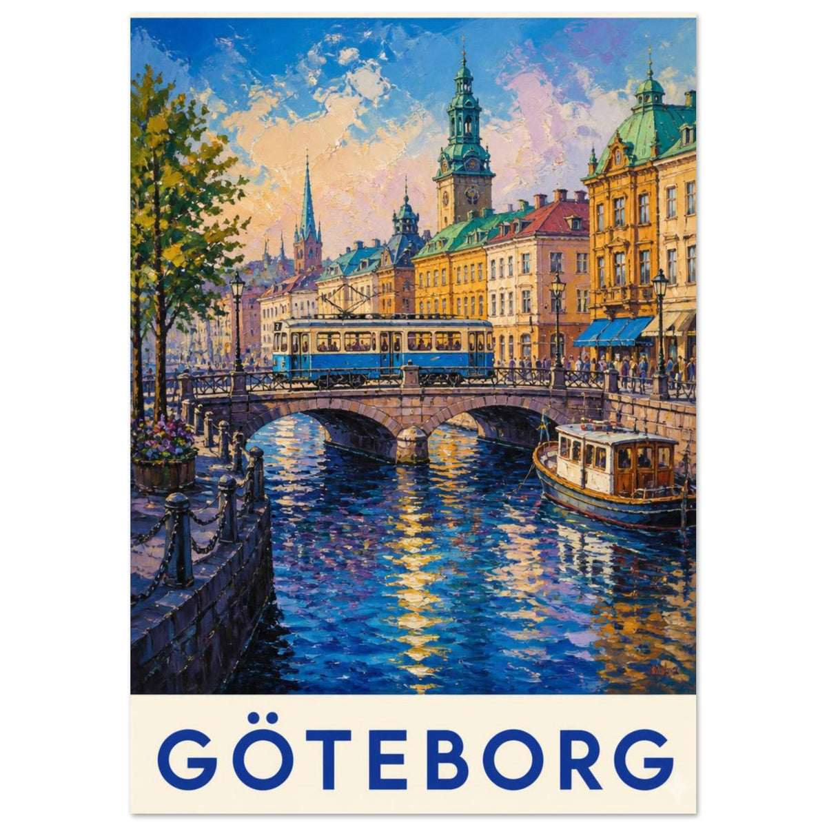 Gothenburg Canal Vintage Style Travel Poster