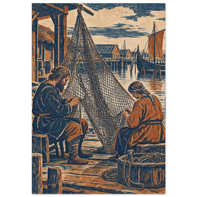Fishing Net Mending Vintage Art Print