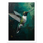 hummingbird art print for the kitchen, soft painterly artwork on matte paper