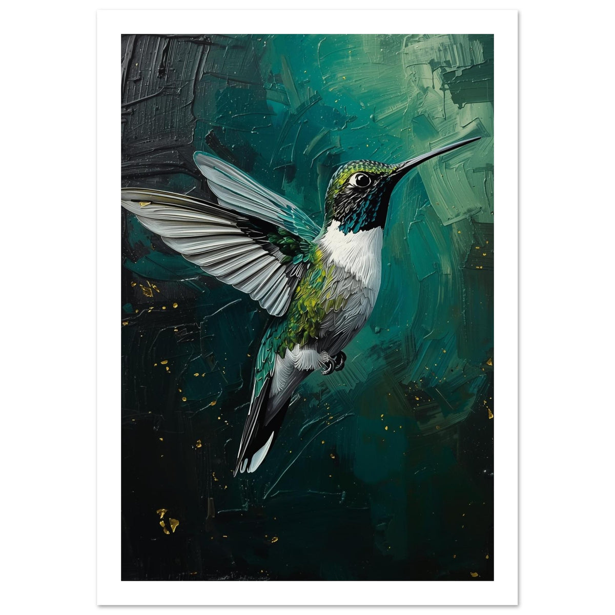 hummingbird art print for the kitchen, soft painterly artwork on matte paper