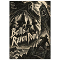 Hooded apparition above hanging bells, a moonlit tower and a man on coastal steps, with The Bells of Raven Point lettering.