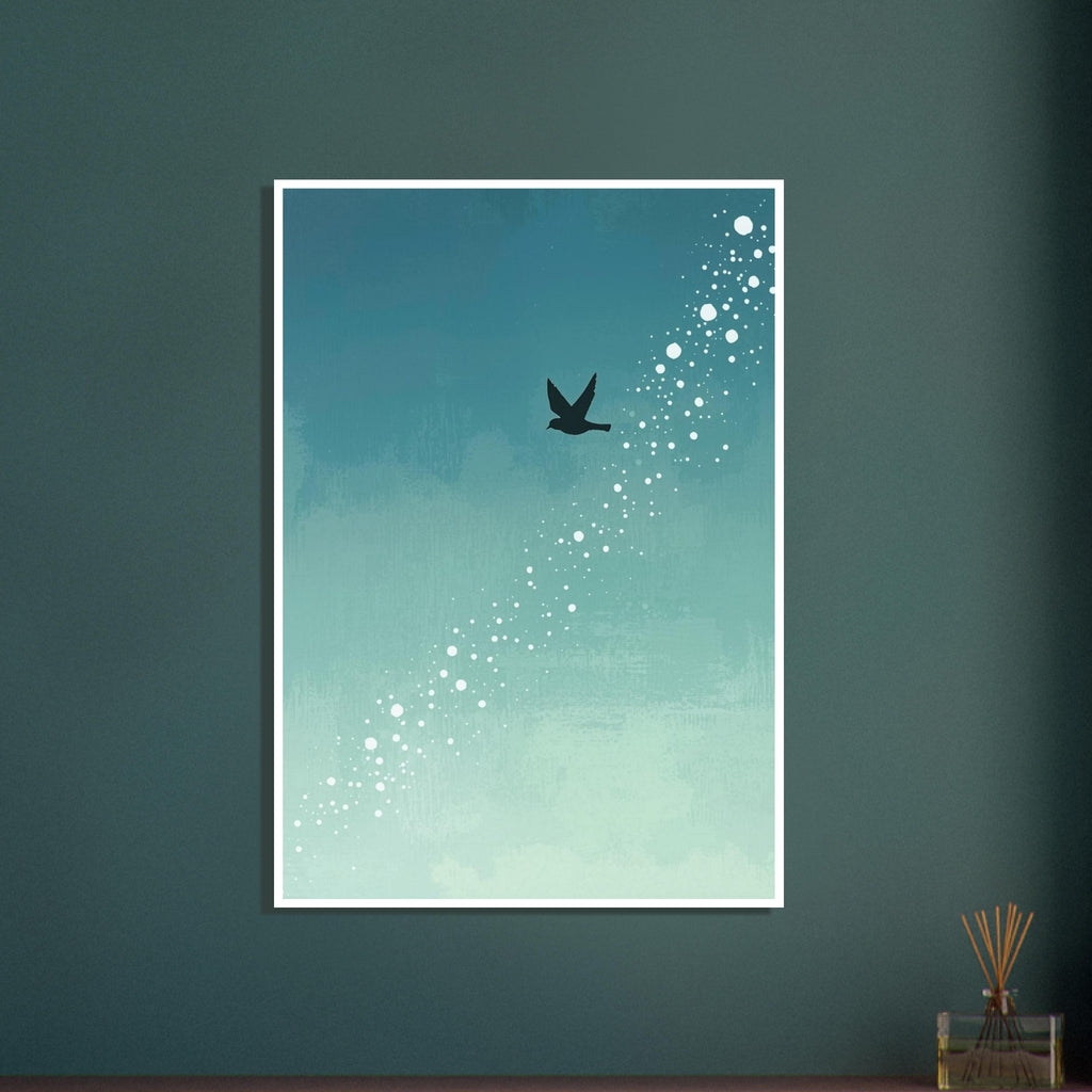 small garden bird art print for the kitchen, soft painterly artwork on matte paper