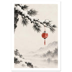 Red Lantern Winter Landscape Art Print – White Border