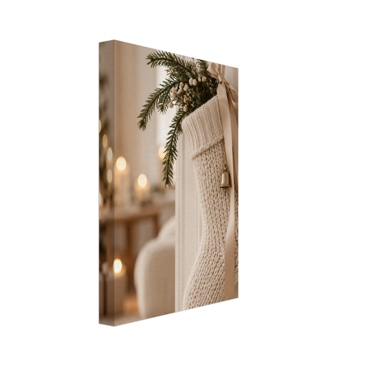 Cream Knitted Christmas Stocking Art Print – Canvas