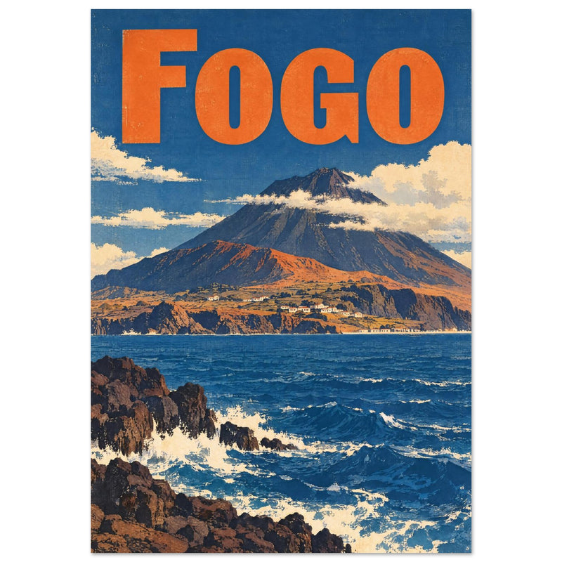 Fogo Volcano Retro Travel Poster