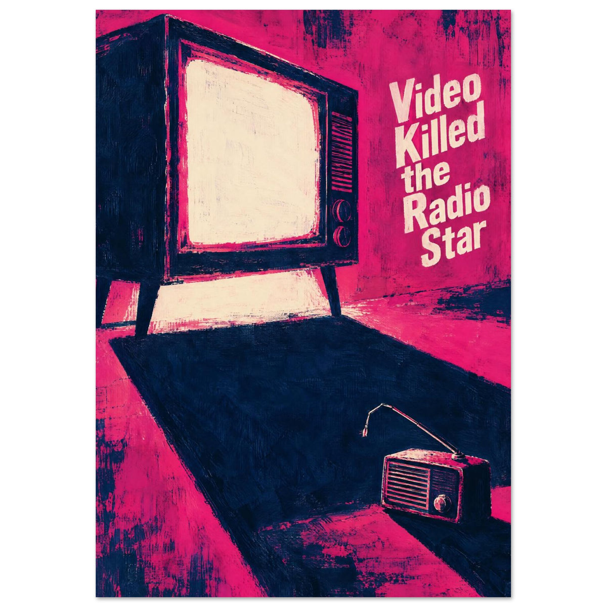 Retro Television And Radio Pink – graphic wall art print by Printavelle – close-up