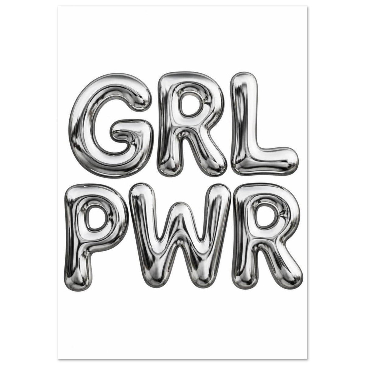 GRL PWR in large, rounded chrome-effect letters arranged across two lines on a white background.