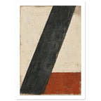 Broad charcoal diagonal stripe across a textured cream background, with a rust-red rectangular block at the lower right.