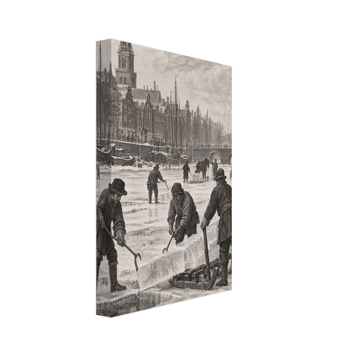Frozen River Ice Cutters Vintage Art Print – Canvas