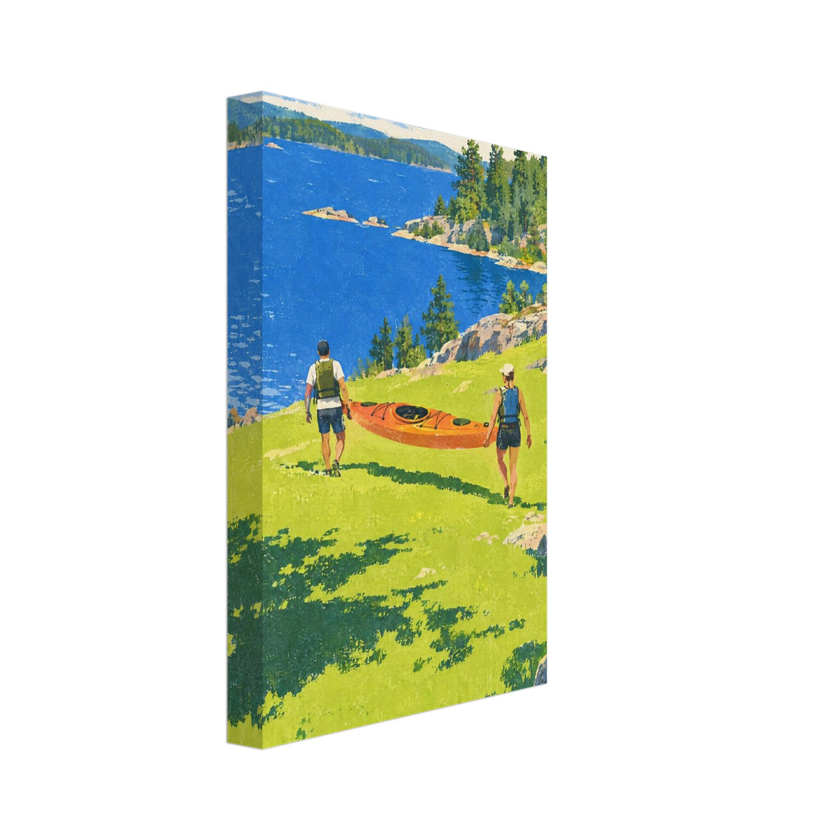 Lakeside Kayak Retro Art Print – Canvas