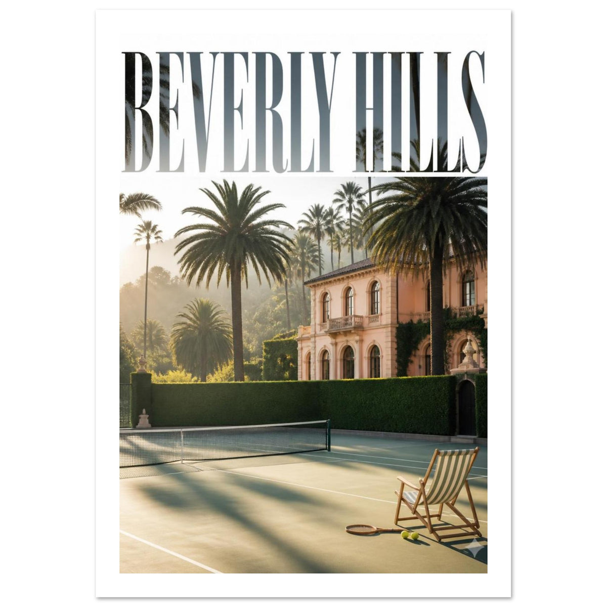Beverly Hills Tennis Court Poster – White Border