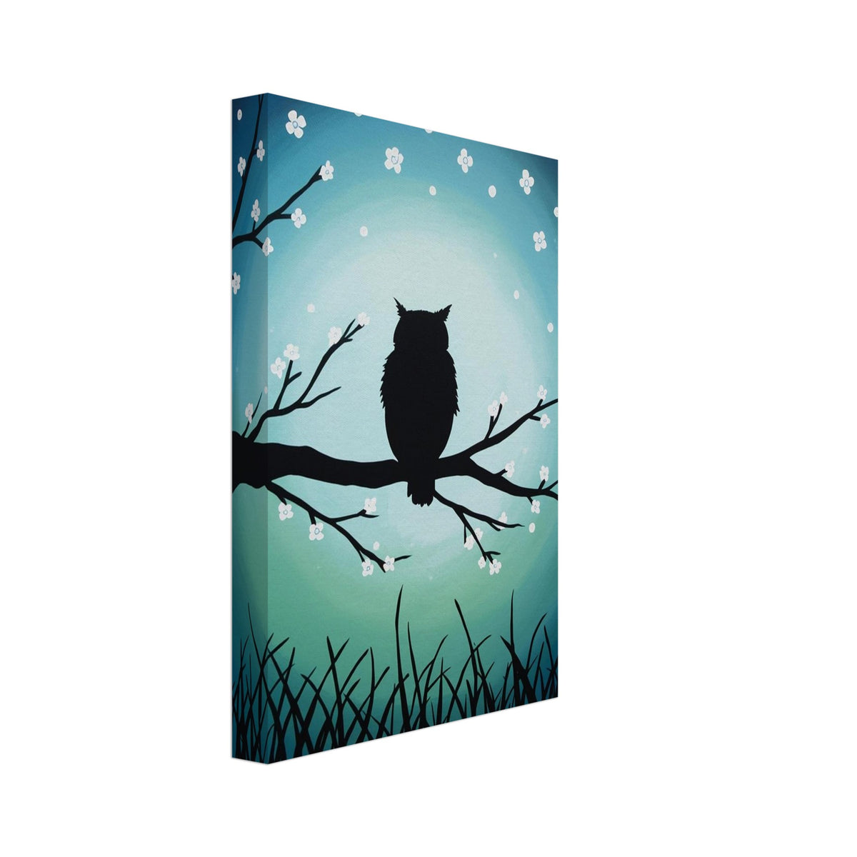 Owl Silhouette Teal Art Print – Canvas