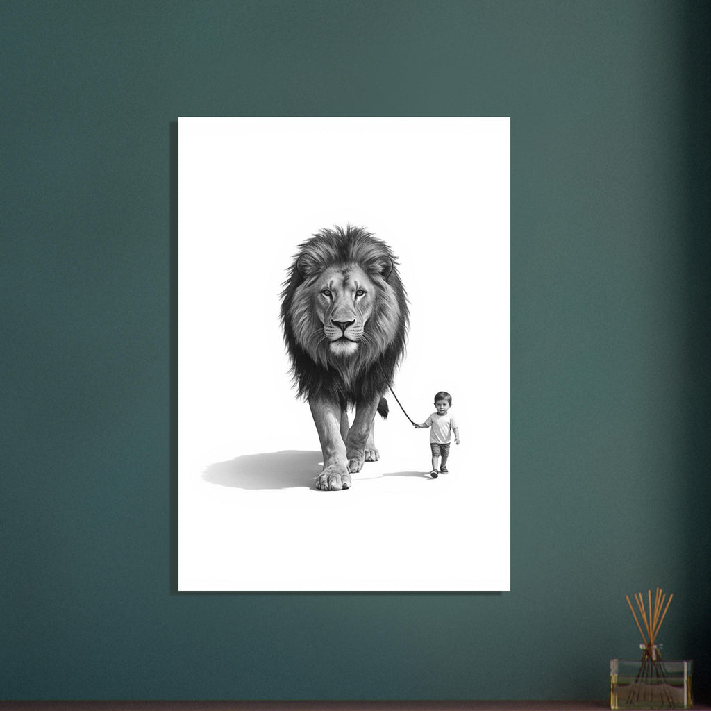 lion art print for the living room, soft painterly artwork on matte paper