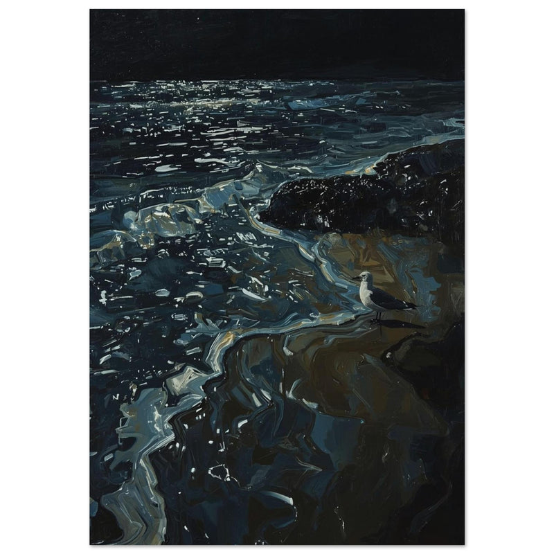 Seagull on a Dark Shore Art Print