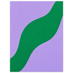 Broad green wave curving diagonally from bottom left to top right across a lilac background with subtle texture.