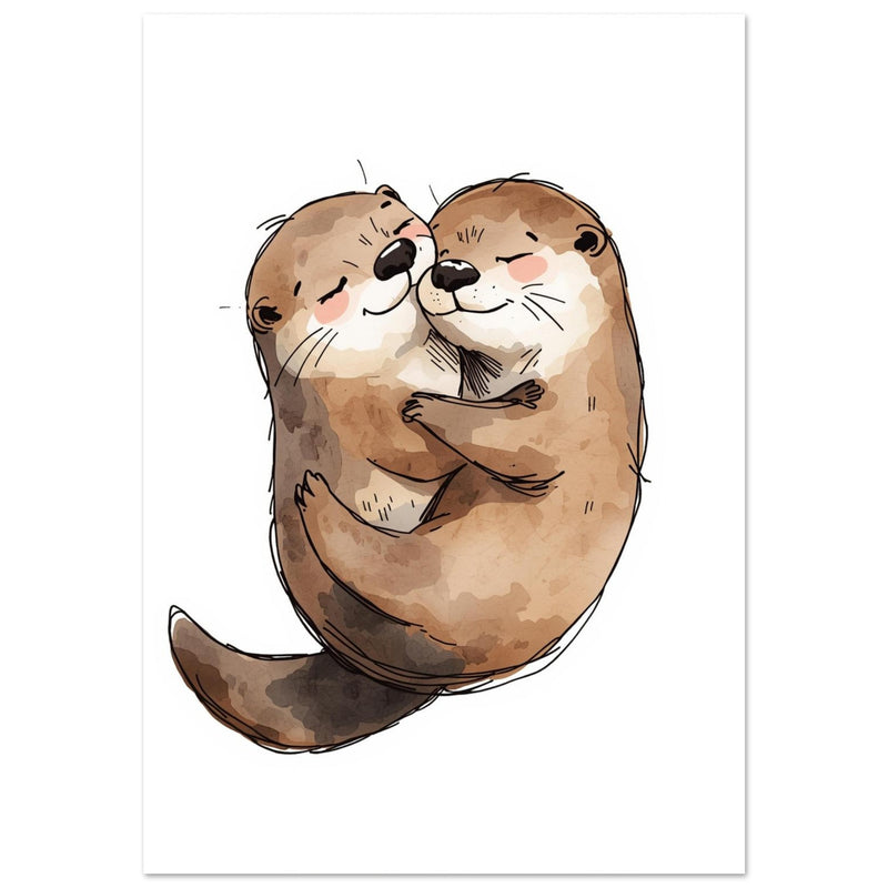 Cuddling Otters Illustration Art Print