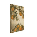 Mandarin oranges and white blossom on leafy branches above a patterned bowl of citrus fruit against a cream background.