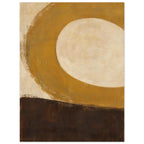 Broad ochre curve surrounding a rounded cream centre above a deep brown block, with visible brush marks throughout.