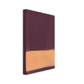 Peach horizontal rectangle with soft, uneven edges set low on a deep plum background with subtle painted texture.