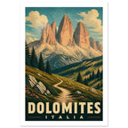 Dolomites Mountain Vintage Travel Poster – White Border