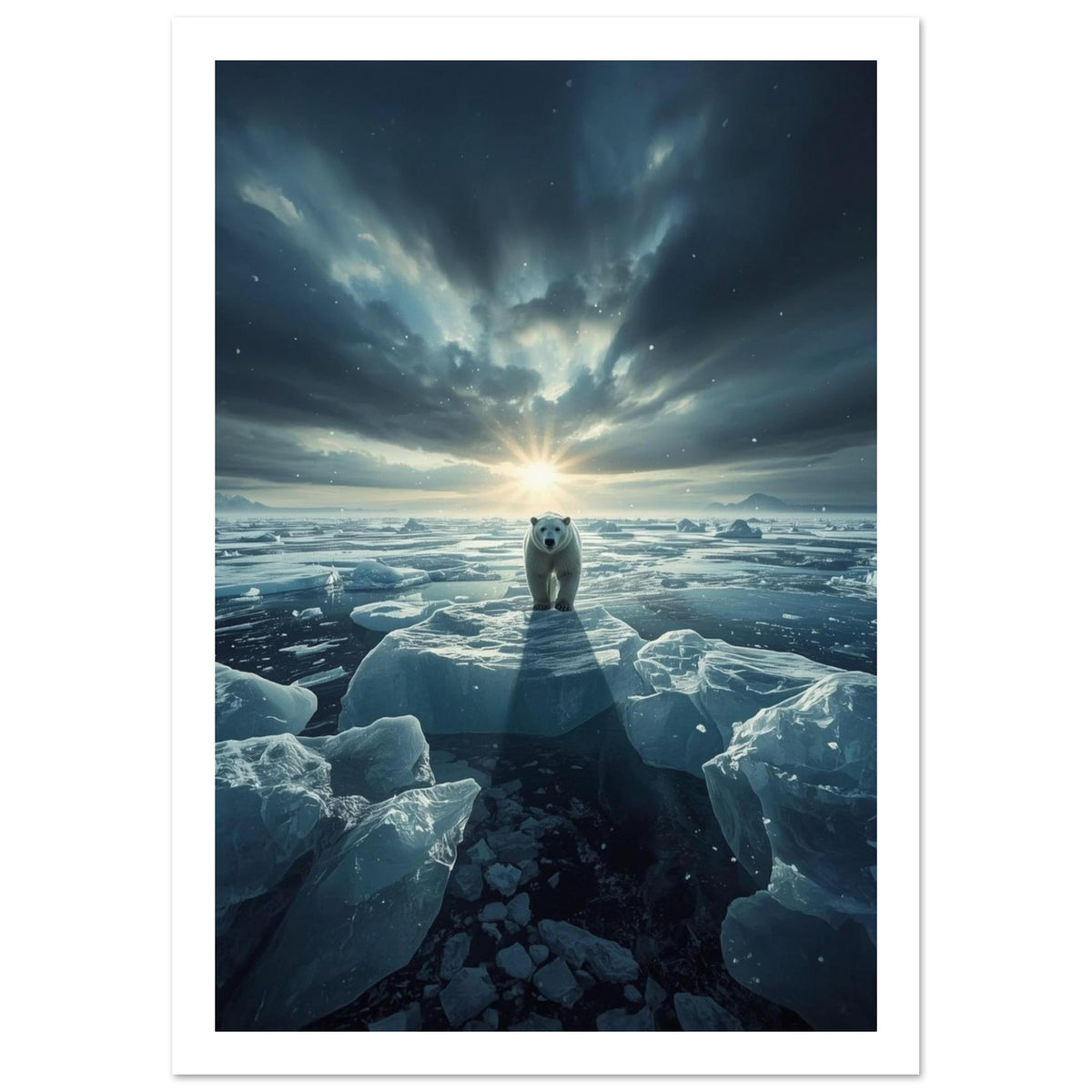 polar bear art print for the living room, soft painterly artwork on matte paper