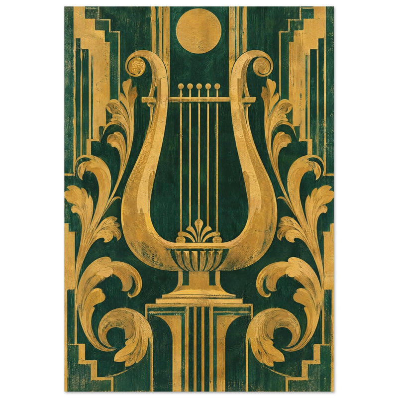 Green And Gold Lyre Art Print