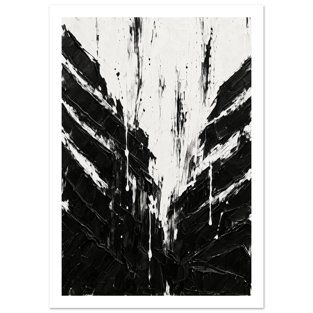 Herringbone Black And White Abstract Art Print – White Border
