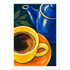 Blue And Yellow Coffee Art Print – White Border