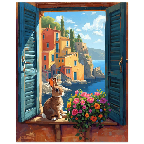 rabbit art print for the nursery, soft painterly artwork on matte paper