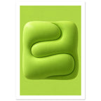 Lime green rounded abstract forms interlock around a winding groove on a matching green background.