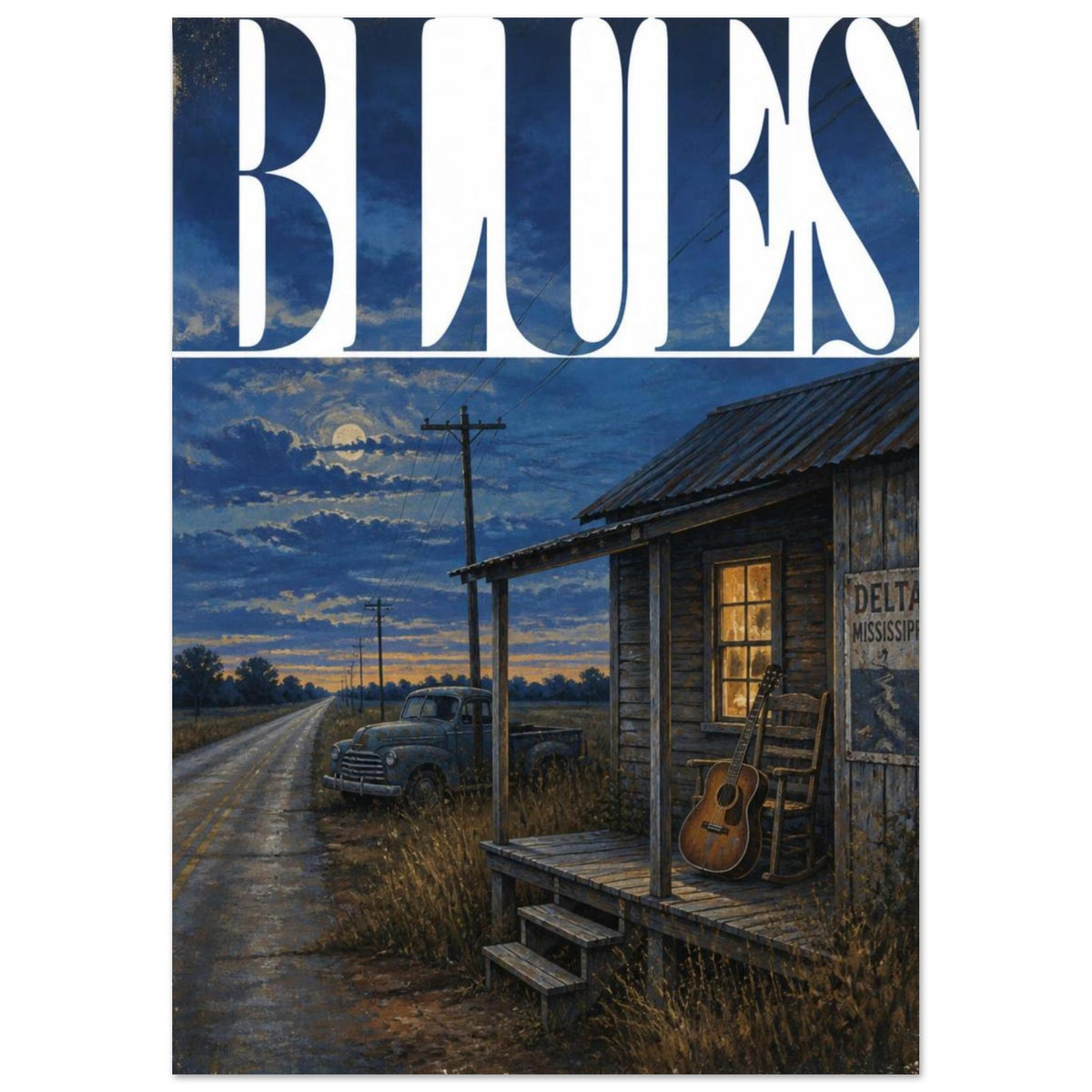 Blues Guitar Vintage Style Poster