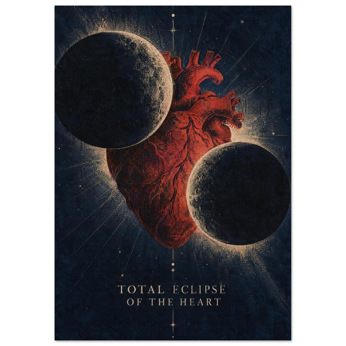 Anatomical Heart And Moon Eclipse – illustration wall art print by Printavelle – close-up