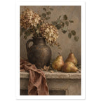 Flowers And Pears Still Life Art Print – White Border
