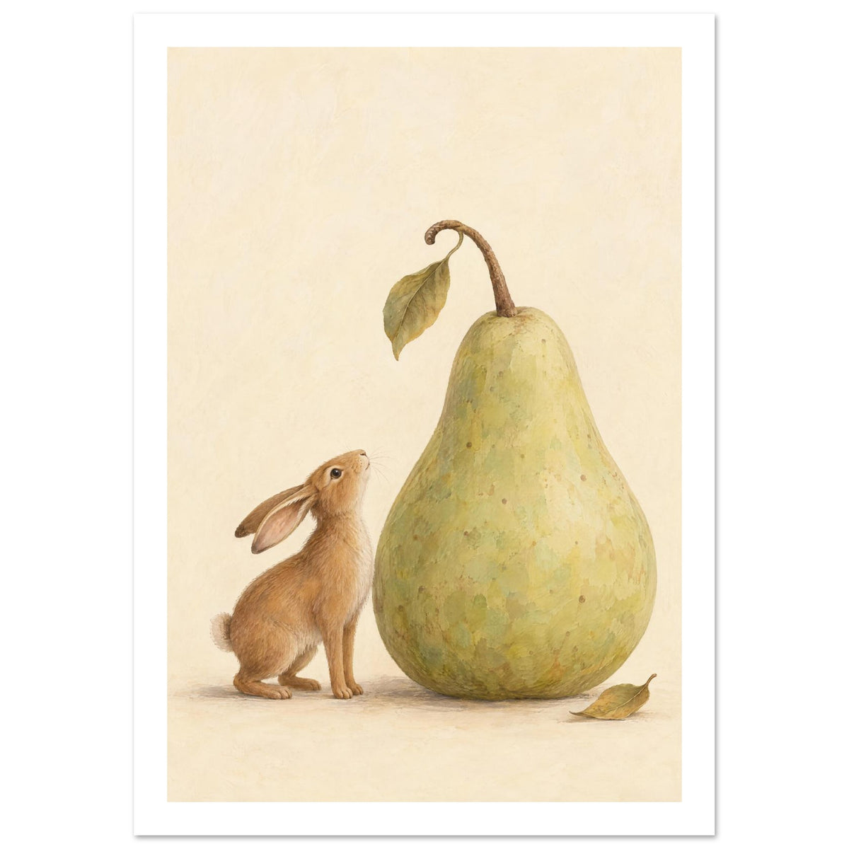 Hare And Giant Pear Nursery Art Print – White Border