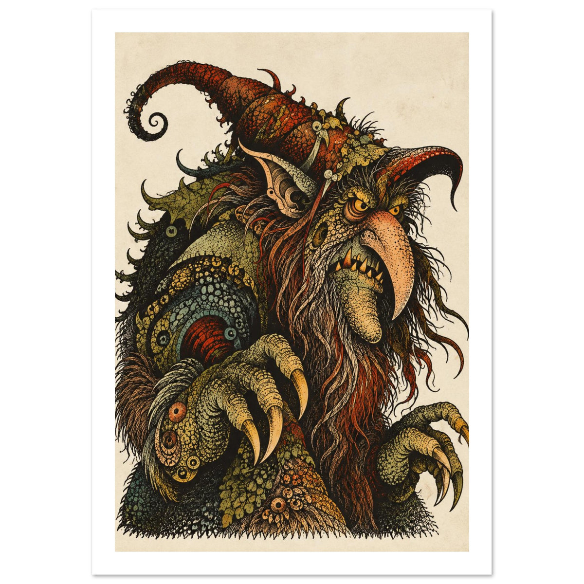 Fantasy Creature Detailed Illustration Art Print – White Border