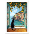 cat art print for the living room, soft painterly artwork on matte paper