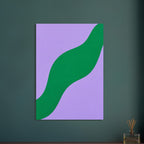 Broad green wave curving diagonally from bottom left to top right across a lilac background with subtle texture.