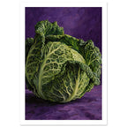Green Cabbage Still Life Art Print – White Border